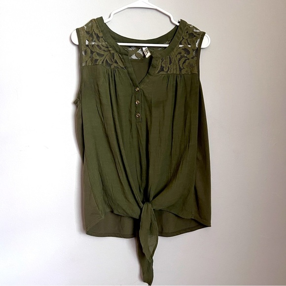 PerSeption Concept Women's Sleeveless Top Olive Green with Tie in Front Size XL - Picture 1 of 5